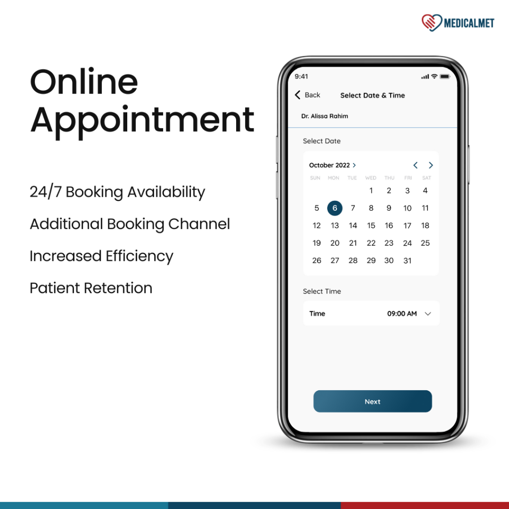 MedicalMet patient app — online appointment booking